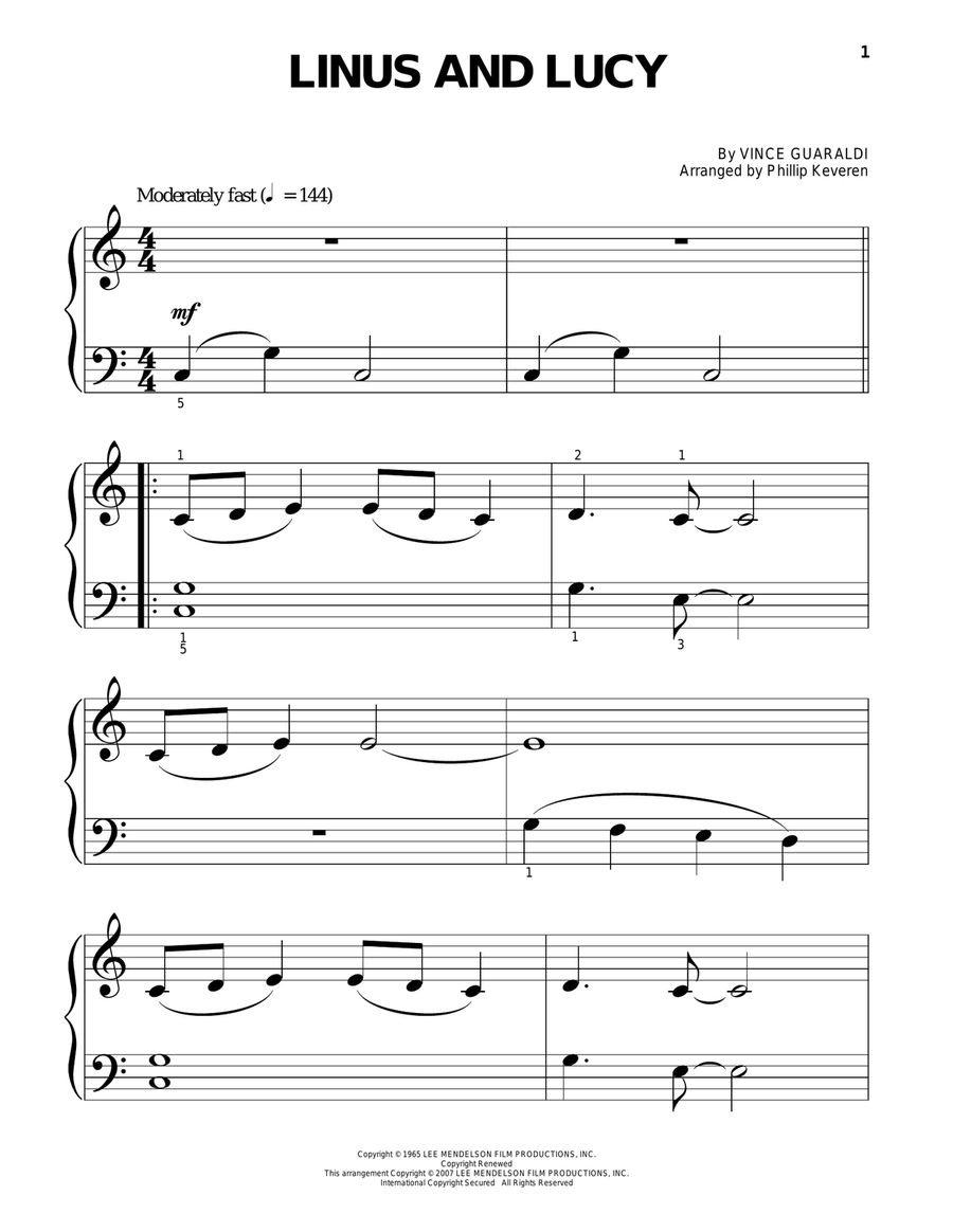 Linus And Lucy (arr. Phillip Keveren) Piano Solo scores gallery preview page 1