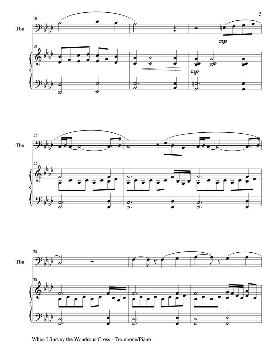 Gary Lanier: 3 HYMNS of THE CROSS (Duets for Trombone & Piano) Trombone Duet scores gallery preview page 5
