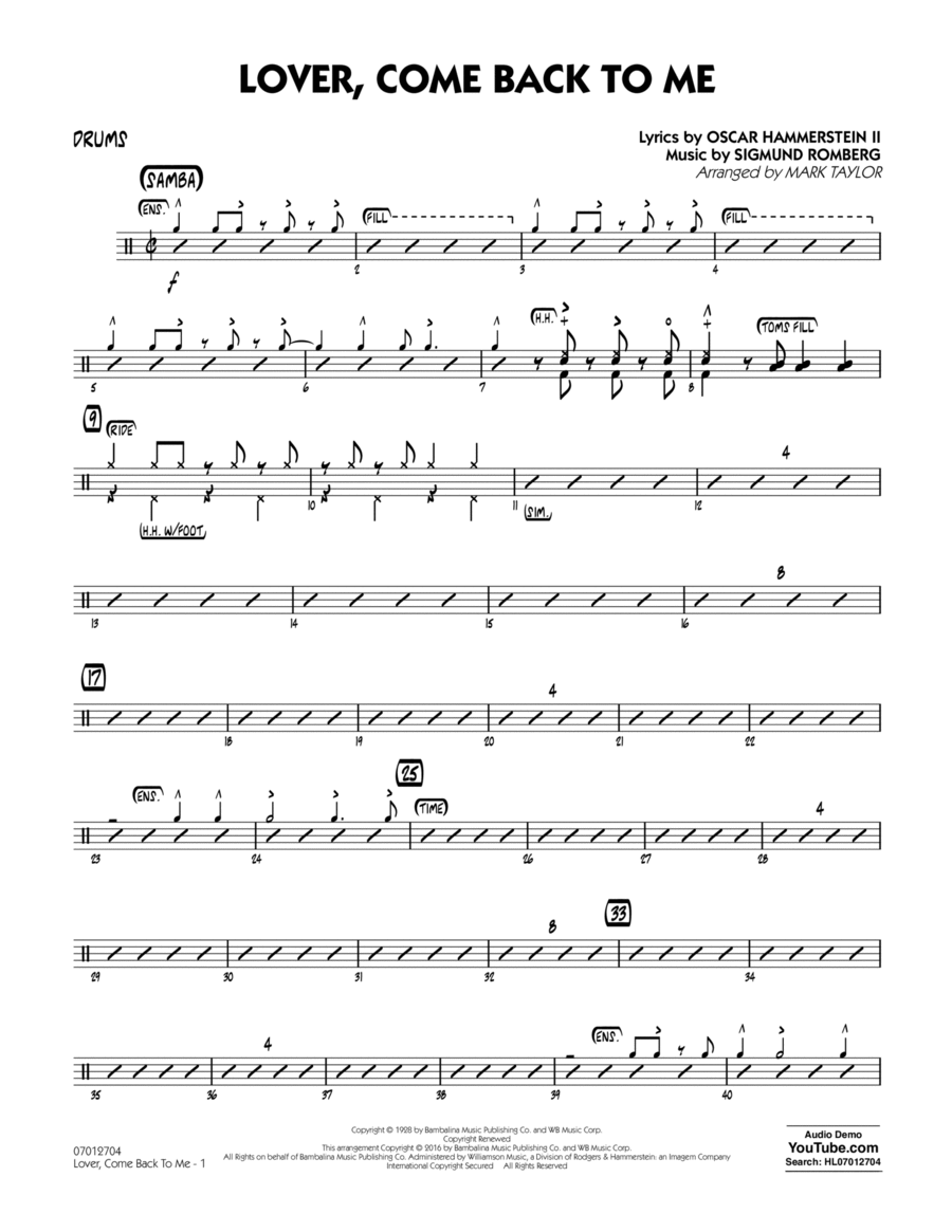 Lover Come Back to Me (Key: B-Flat) - Drums