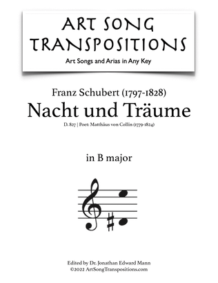 Book cover for SCHUBERT: Nacht und Träume, D. 827 (transposed to B major)