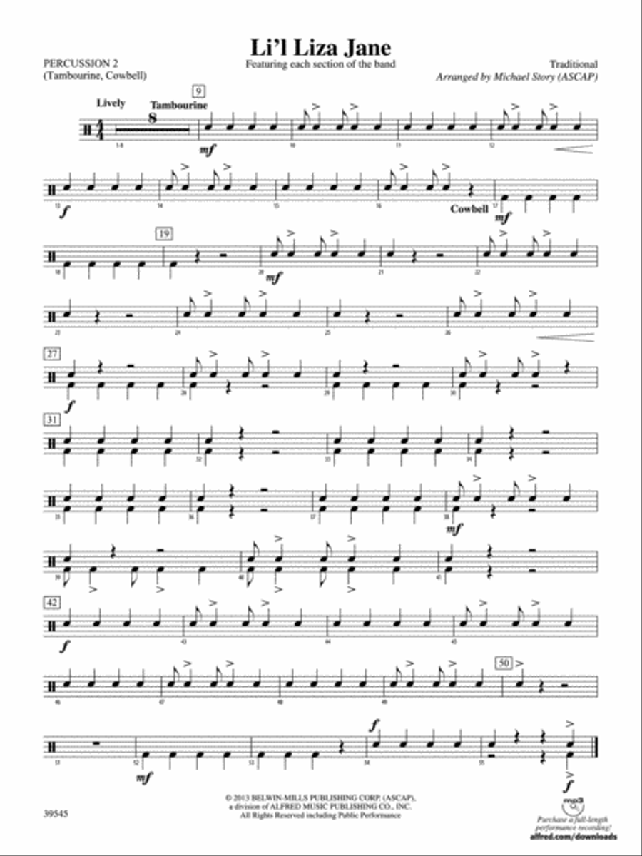 Li'l Liza Jane: 2nd Percussion Concert Band scores gallery preview page 1
