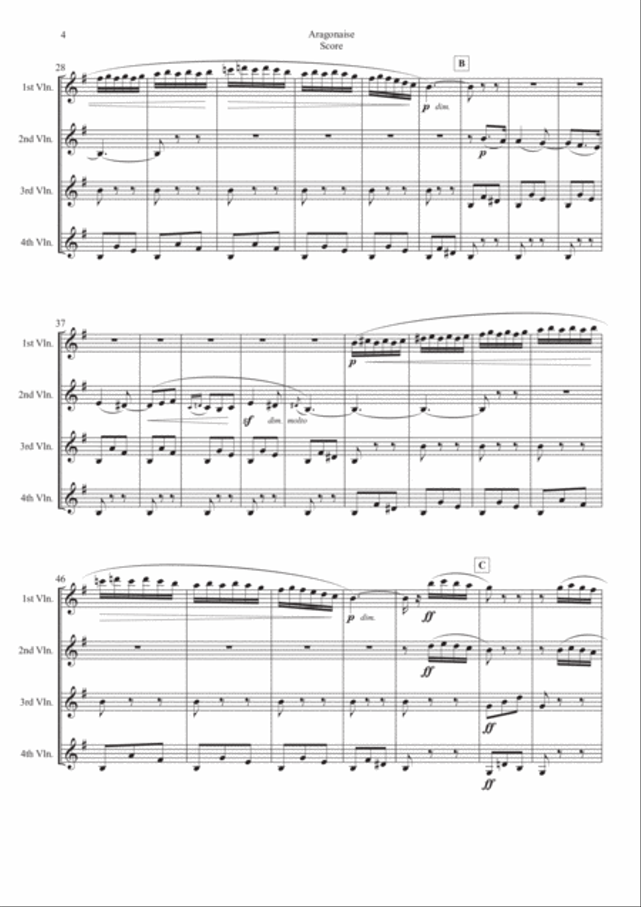 Aragonaise from Carmen for Violin Quartet Violin Solo scores gallery preview page 4