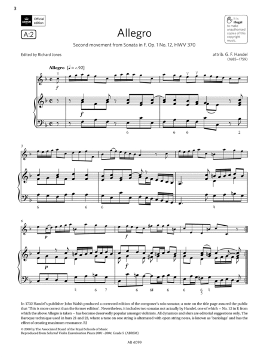 Allegro (Grade 5, A2, from the ABRSM Violin Syllabus from 2024) Violin Solo scores gallery preview page 3