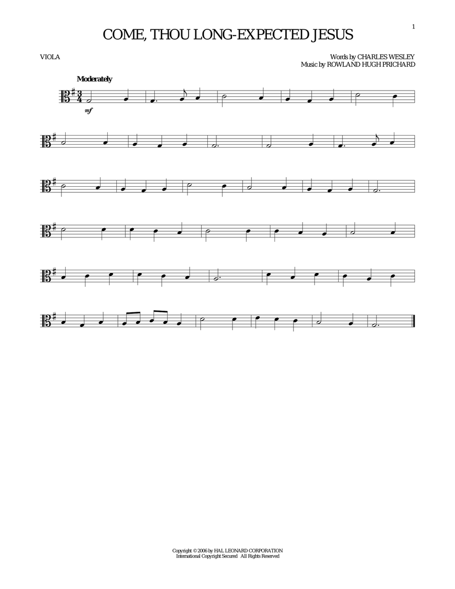 Come, Thou Long-Expected Jesus Viola Solo scores gallery preview page 1