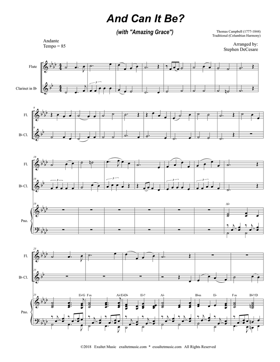 Book cover for And Can It Be? (with "Amazing Grace") (Duet for Flute and Bb-Clarinet)