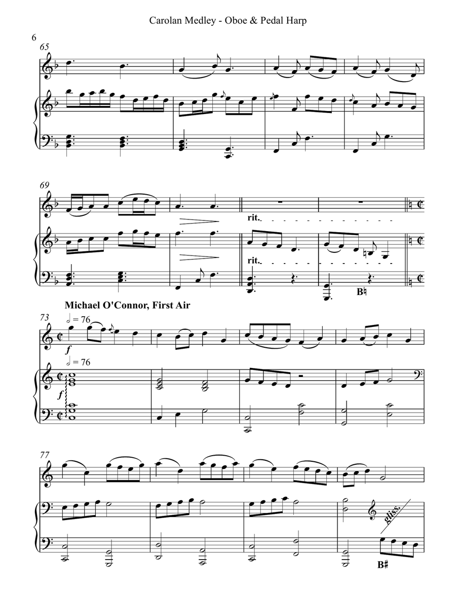Carolan Medley, Duet for Oboe & Pedal Harp Oboe scores gallery preview page 6