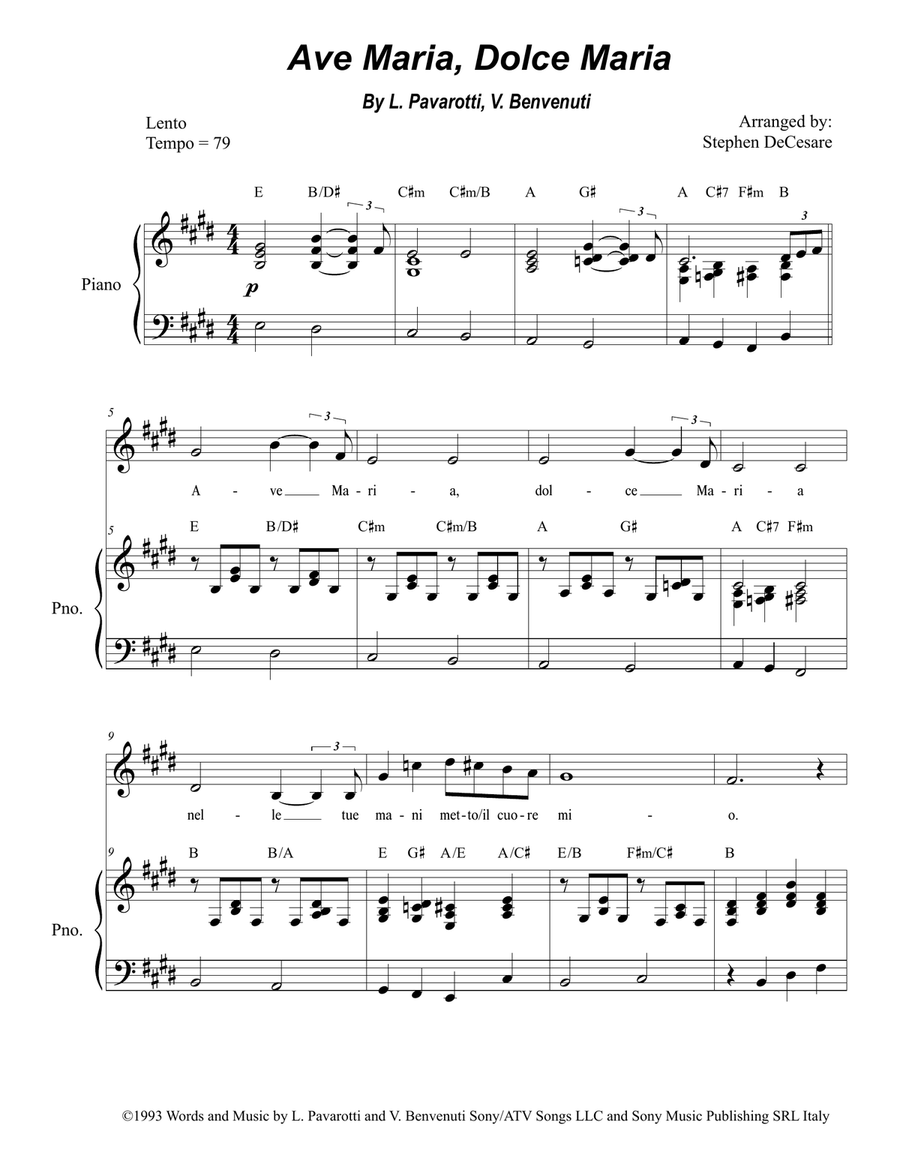 Ave Maria, Dolce Maria High Voice scores gallery preview page 1