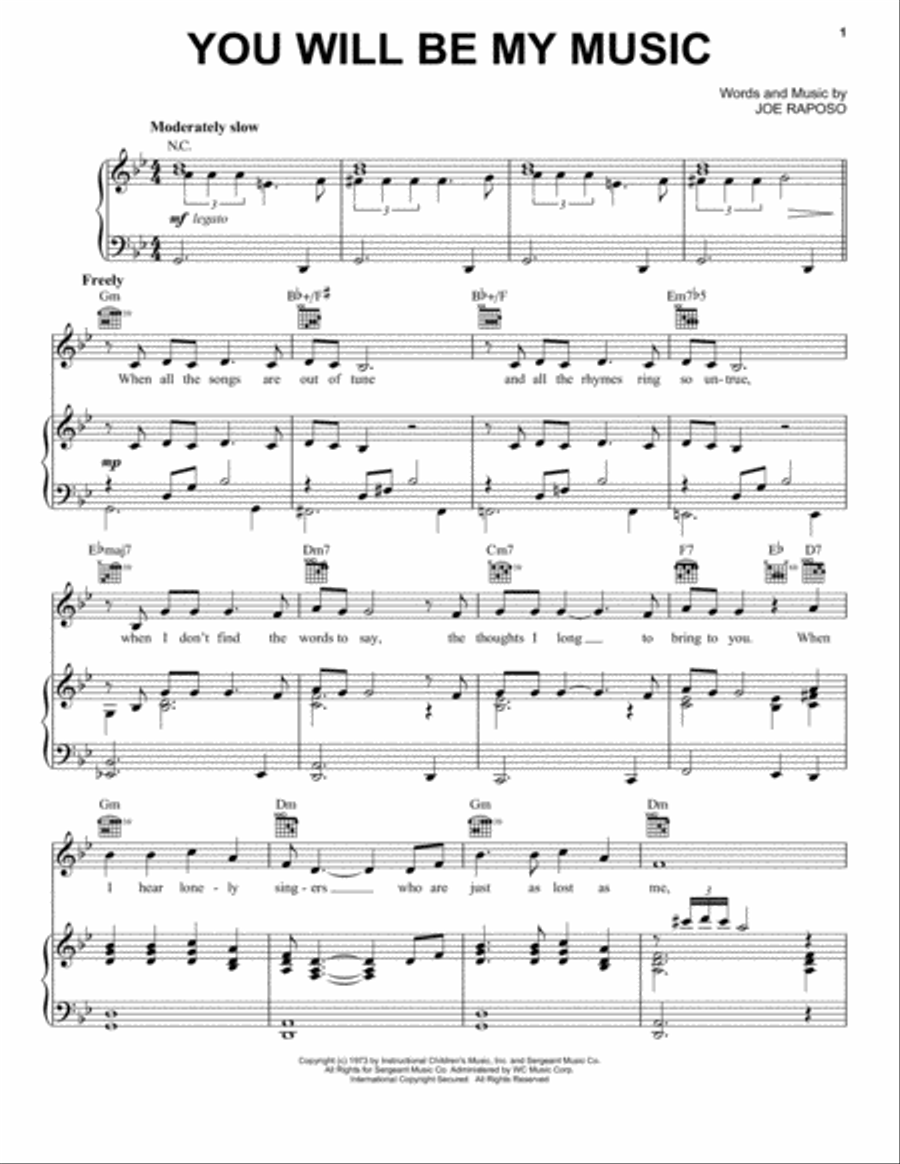 You Will Be My Music Piano, Vocal, Guitar scores gallery preview page 1