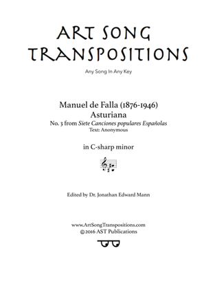 Book cover for DE FALLA: Asturiana (transposed to C-sharp minor)