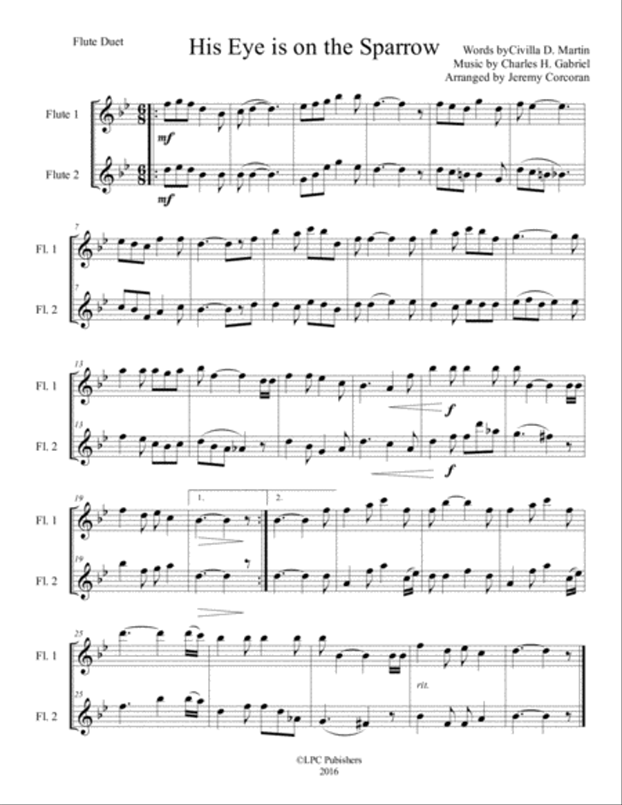 His Eye Is on the Sparrow for Two Flutes image number null
