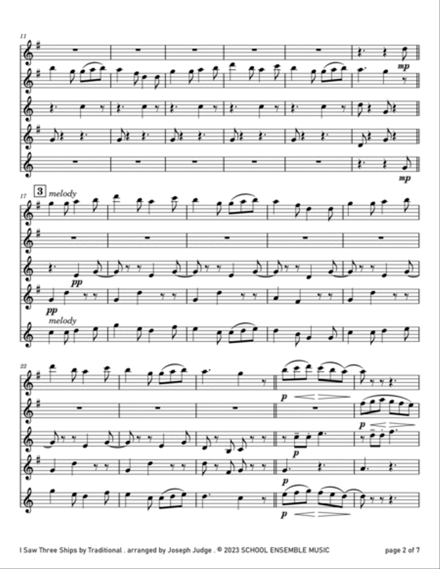 I Saw Three Ships for Saxophone Quartet in Schools Saxophone Quartet scores gallery preview page 2