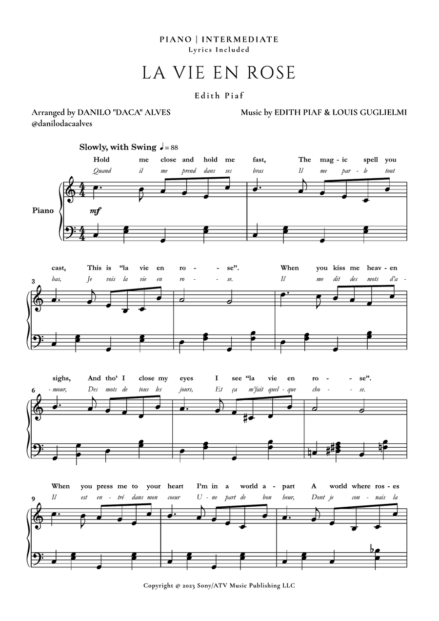 La Vie En Rose Piano Solo scores gallery preview page 1