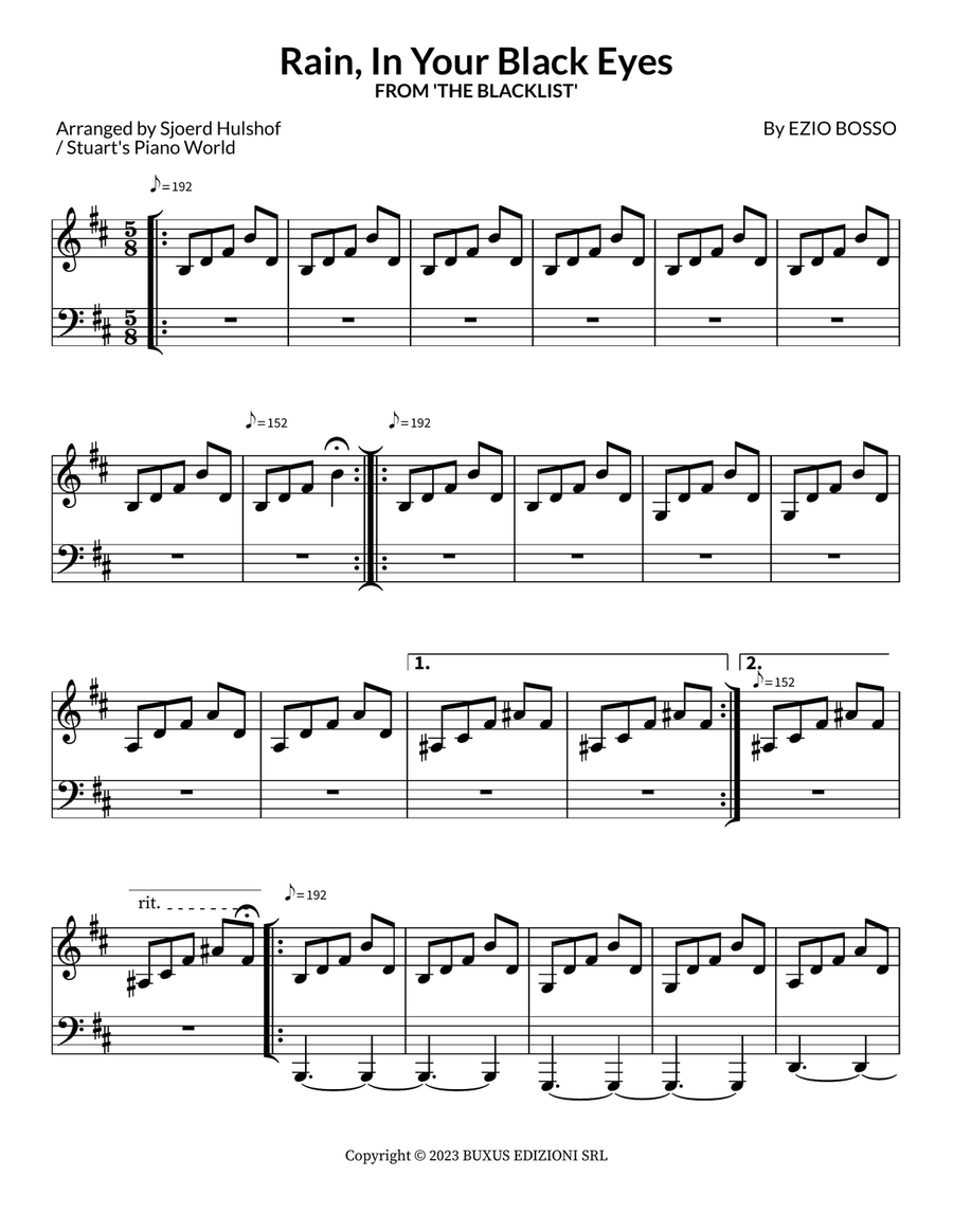 Rain, In Your Black Eyes Piano scores gallery preview page 1