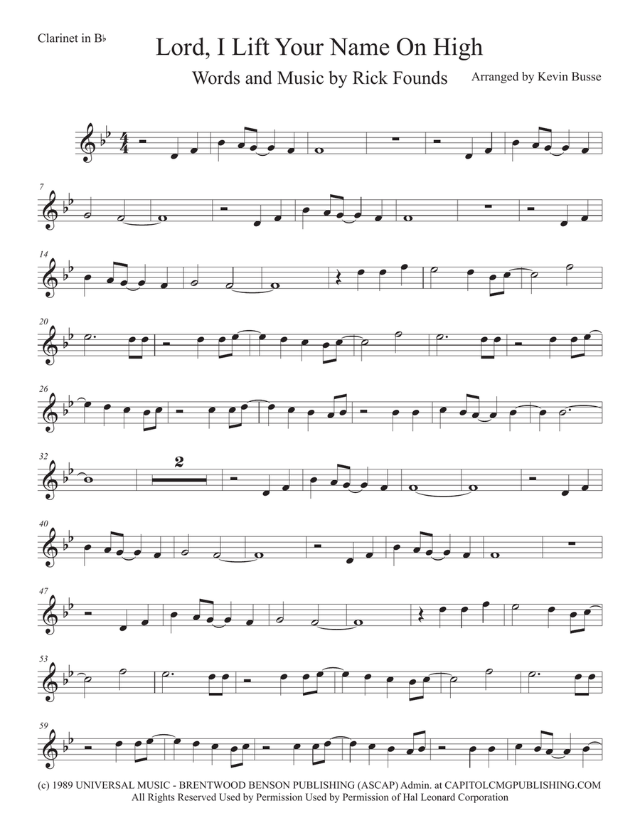 Lord, I Lift Your Name On High Clarinet Solo scores gallery preview page 1