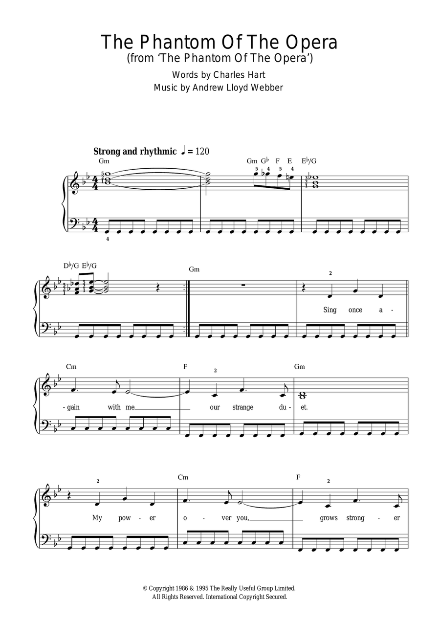 The Phantom Of The Opera (Verse Only) Easy Piano scores gallery preview page 1