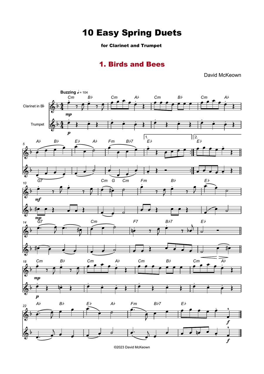 10 Easy Spring Duets for Clarinet and Trumpet Clarinet scores gallery preview page 3