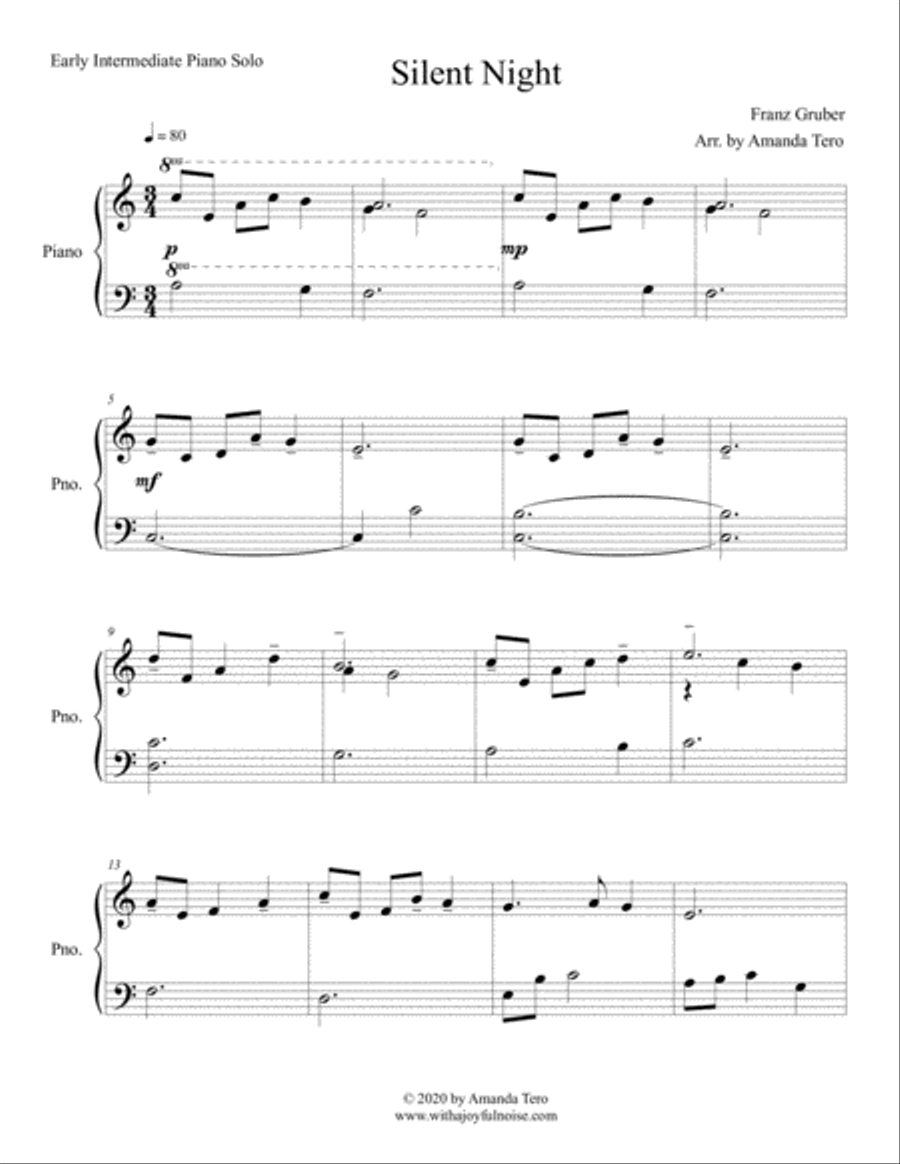 Silent Night for early intermediate pianist