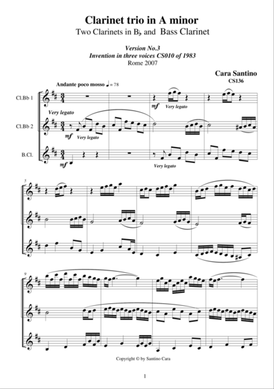 Clarinet Trio in A minor - CS136 Clarinet Trio scores gallery preview page 1