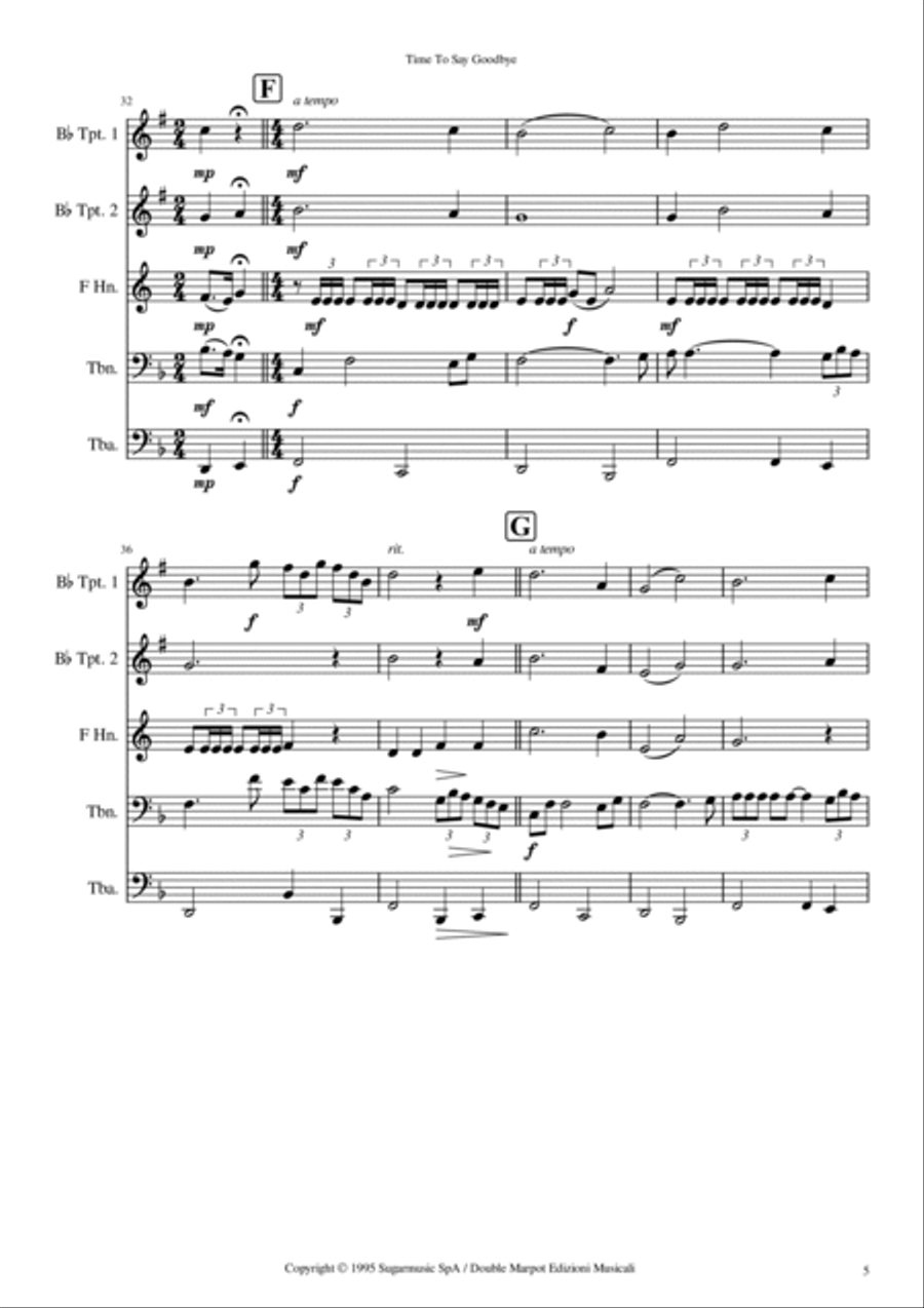 Time To Say Goodbye Brass Quintet scores gallery preview page 5