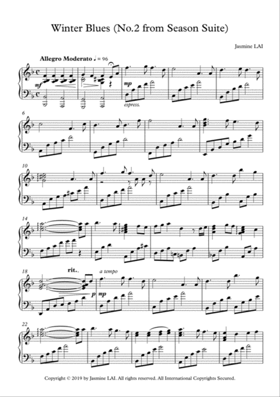 Winter Blues (No.2 from Season Suite) Piano Solo scores gallery preview page 1