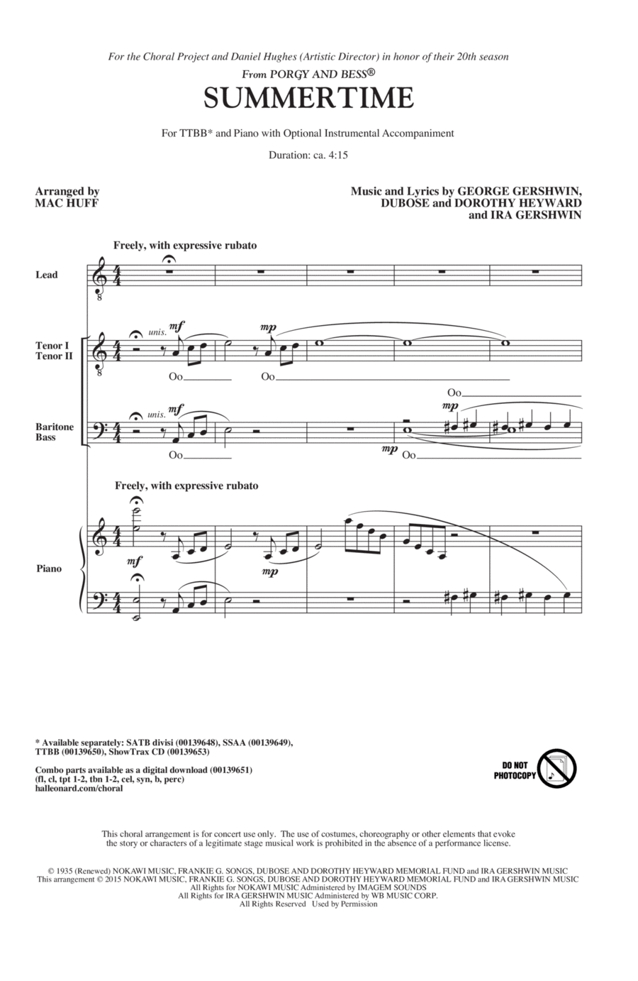 Summertime (arr. Mac Huff) TTBB scores gallery preview page 1