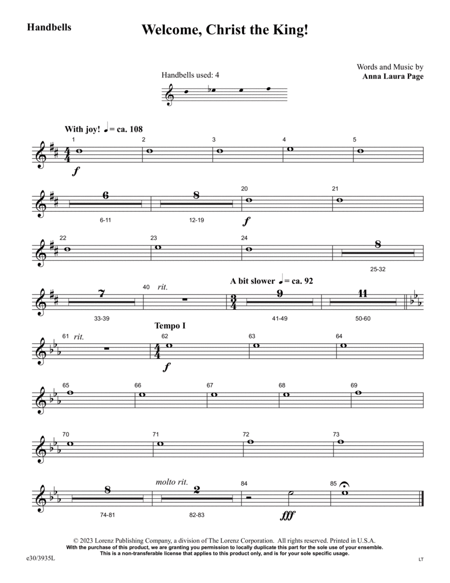 Welcome, Christ the King! - Downloadable Handbell Part (reproducible)
