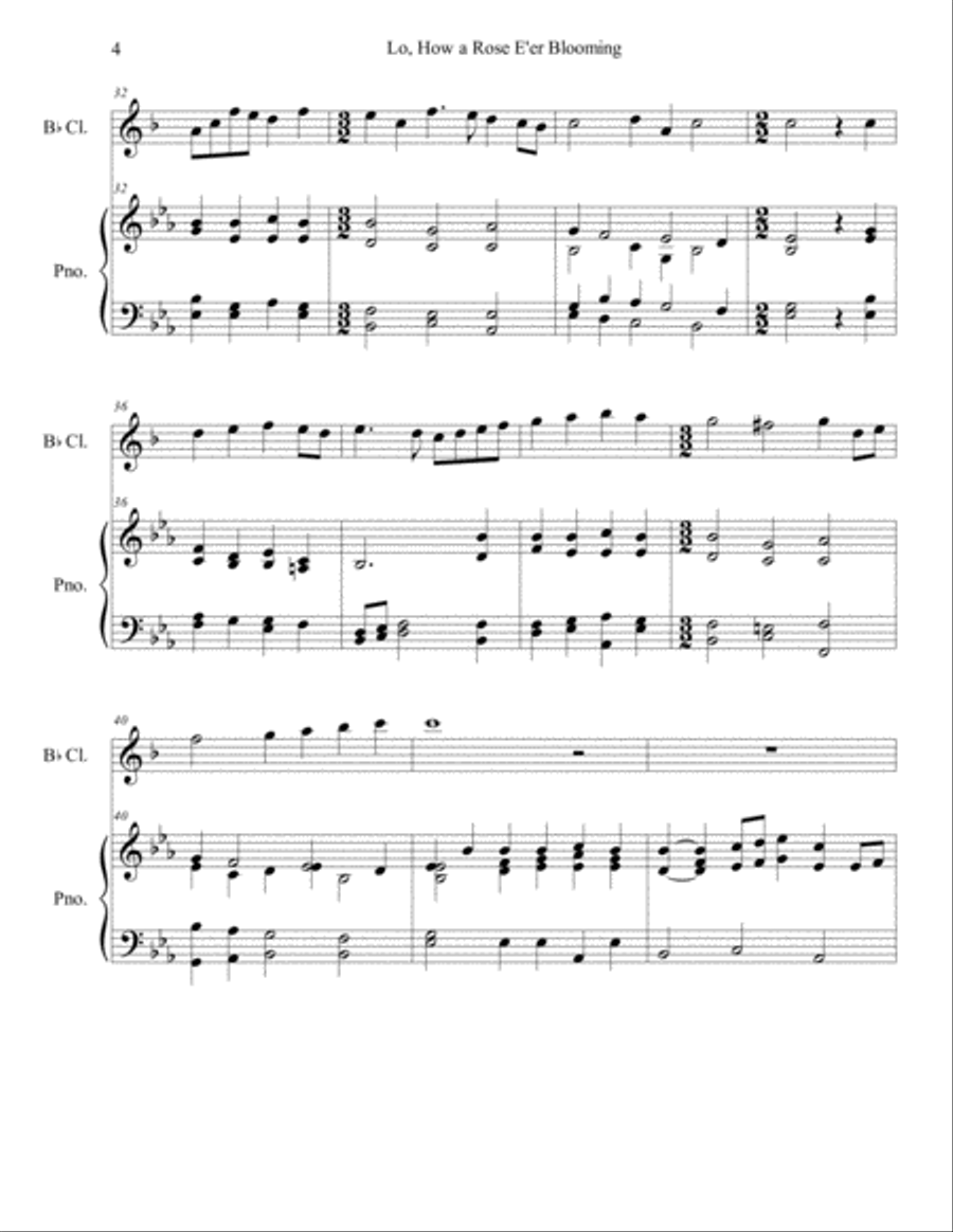 Lo, How a Rose E'er Blooming (clarinet/piano), arr. Brenda Portman Clarinet Solo scores gallery preview page 4