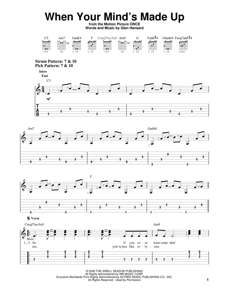 When Your Mind's Made Up (from Once) Guitar Tablature scores gallery preview page 1
