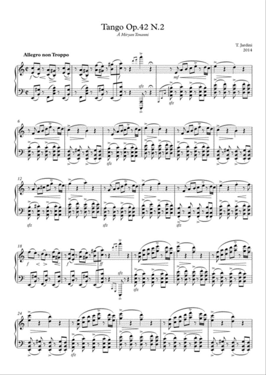 Op.42 Tango N.2 Allegro non Troppo in A Minor Piano Solo scores gallery preview page 1