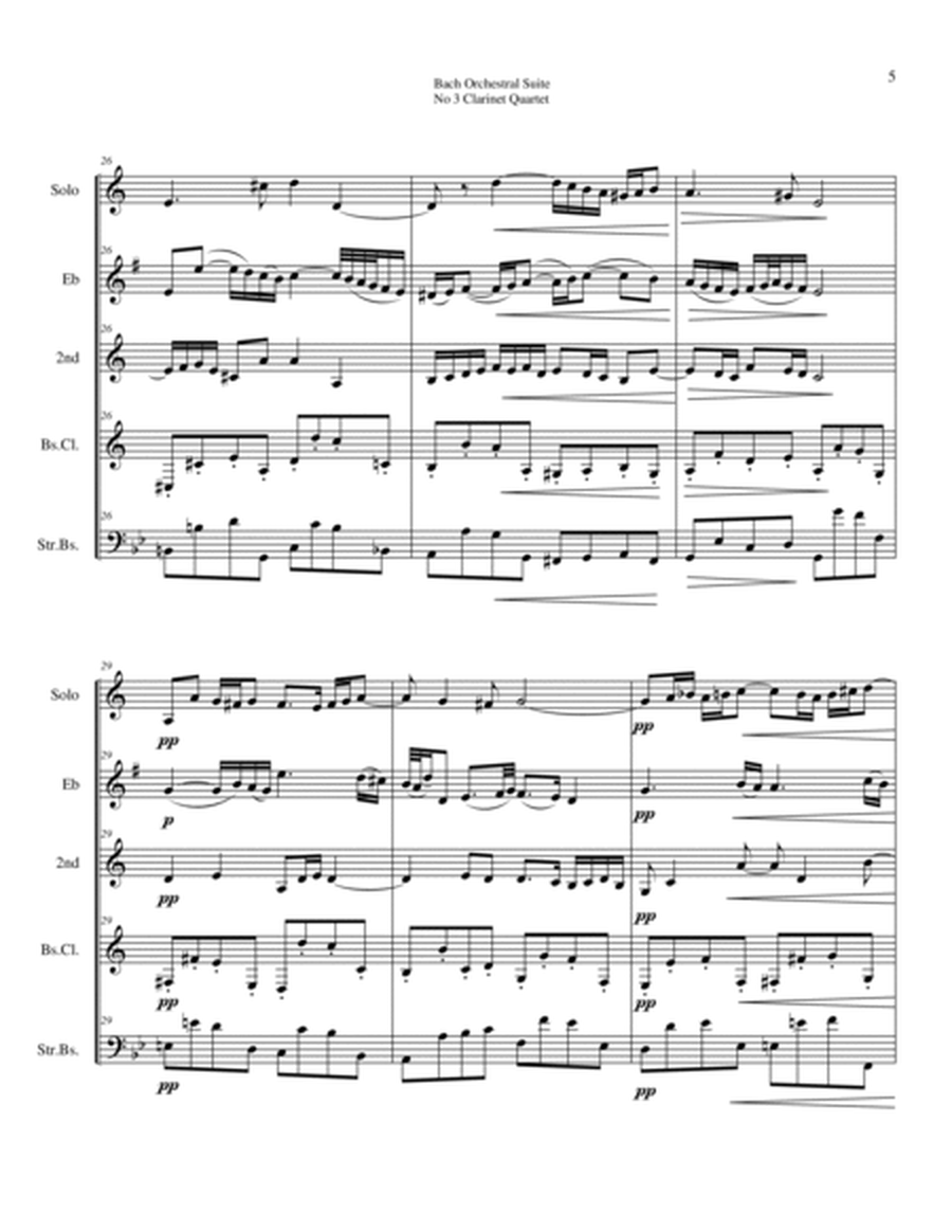 Bach 1730 BWV 1068 Suite No 3 in D II Air for Clarinet quartet with optional string bass