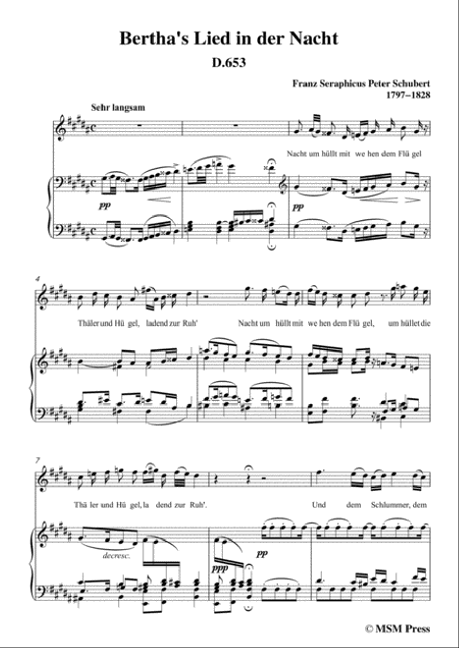 Schubert-Bertha's Lied in der Nacht(Bertha's Night Song),D.653,in B Major,for Voice&Piano Voice scores gallery preview page 3