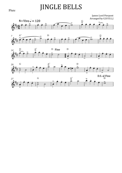 Jingle Bells in D (Flute, Clarinet Bb, Violin, Viola + Piano accomp) image number null