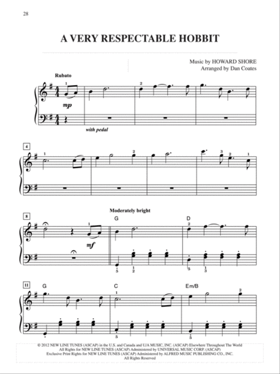 A Very Respectable Hobbit (from The Hobbit: An Unexpected Journey) Easy Piano scores gallery preview page 1