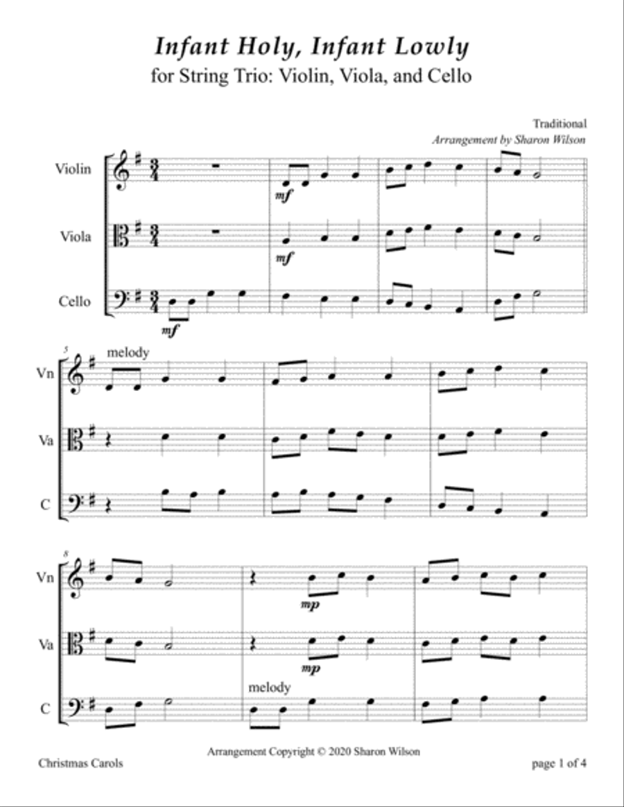 Infant Holy, Infant Lowly (for String Trio – Violin, Viola, and Cello) String Trio scores gallery preview page 3