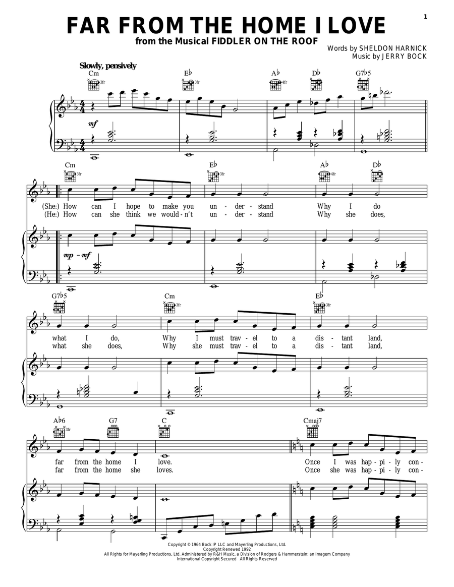 Far From The Home I Love Piano, Vocal, Guitar scores gallery preview page 1