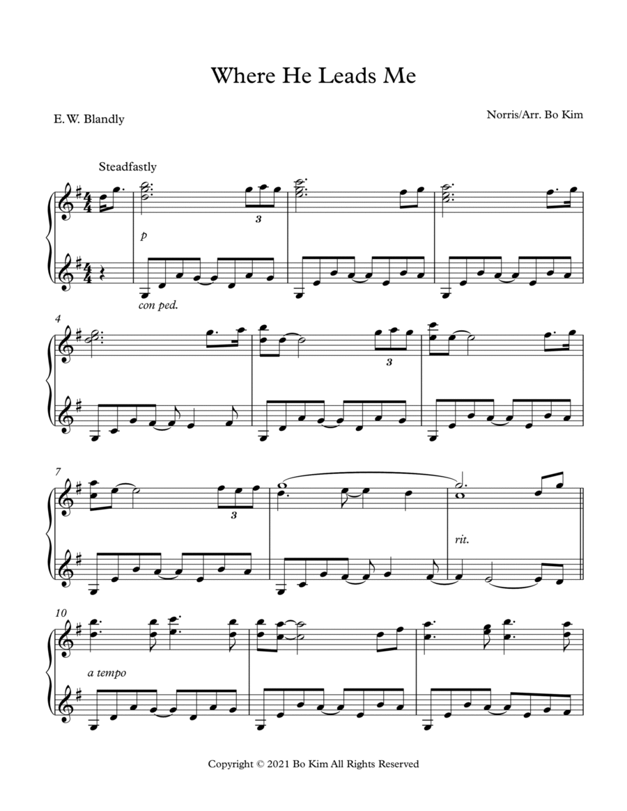 Where He Leads Me (I Can Hear My Savior Calling) Piano Solo scores gallery preview page 1