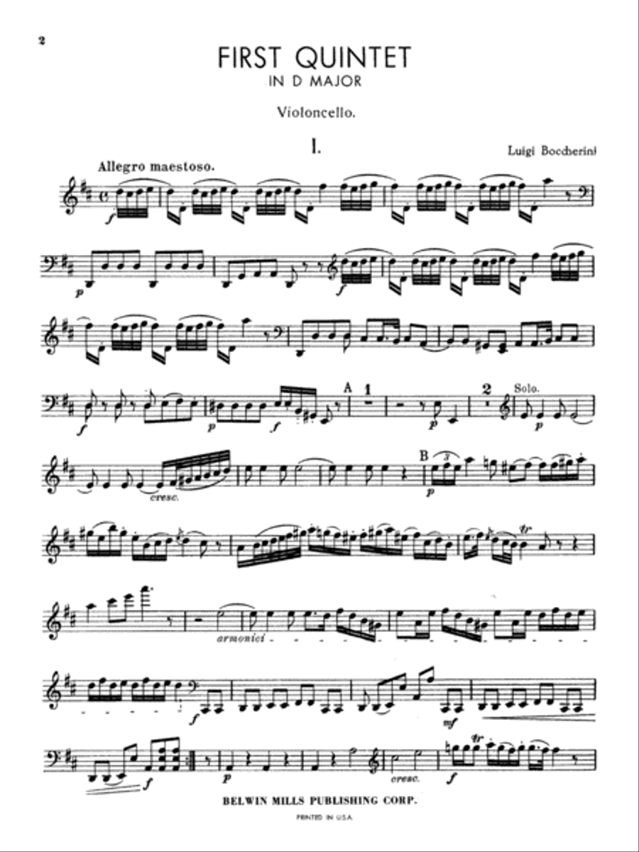 Boccherini: First Quintet in D Major, for Two Violins, Viola, Cello and Guitar Viola scores gallery preview page 2