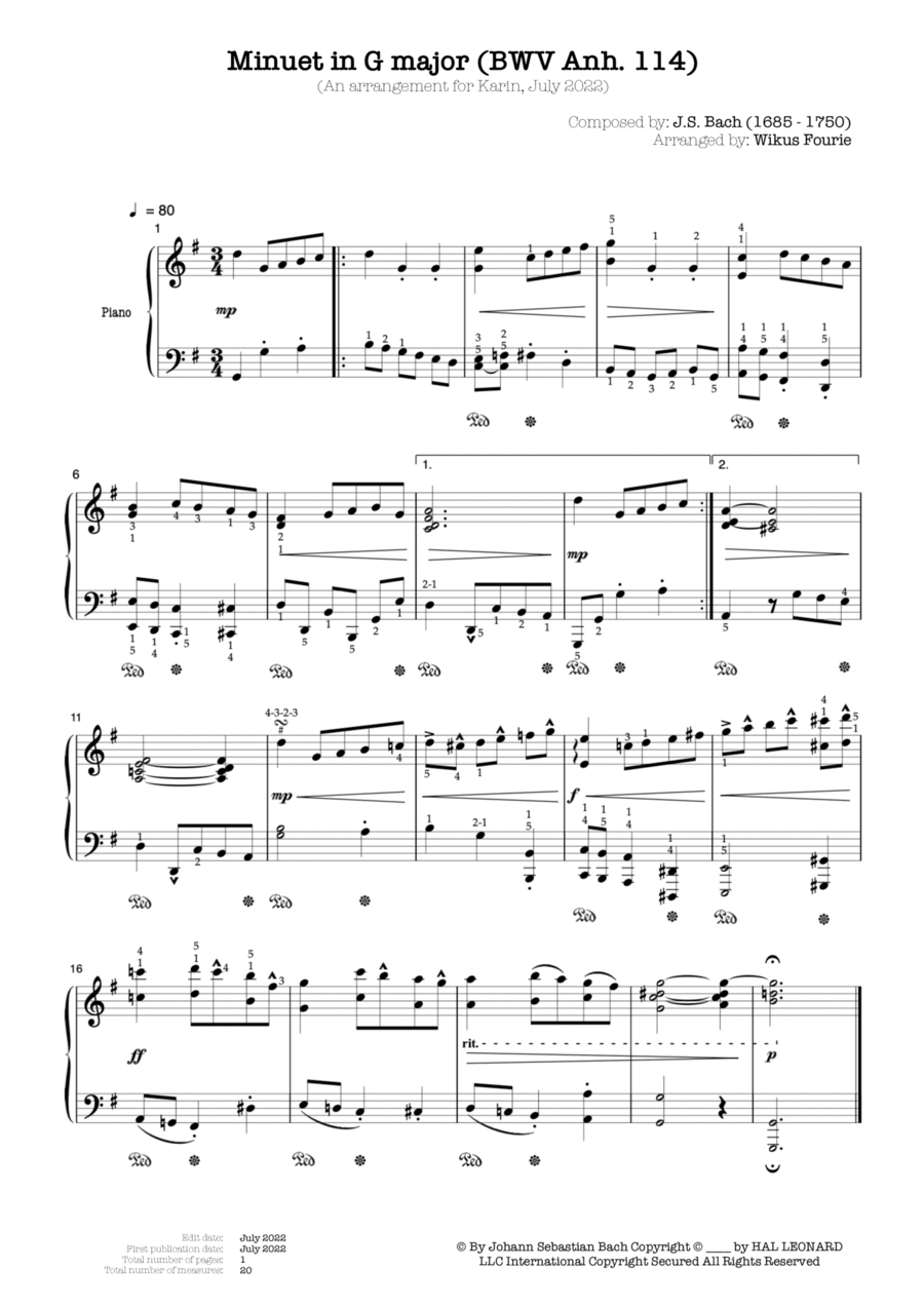 Minuet in G major (BWV Anh. 114) Piano Method scores gallery preview page 1