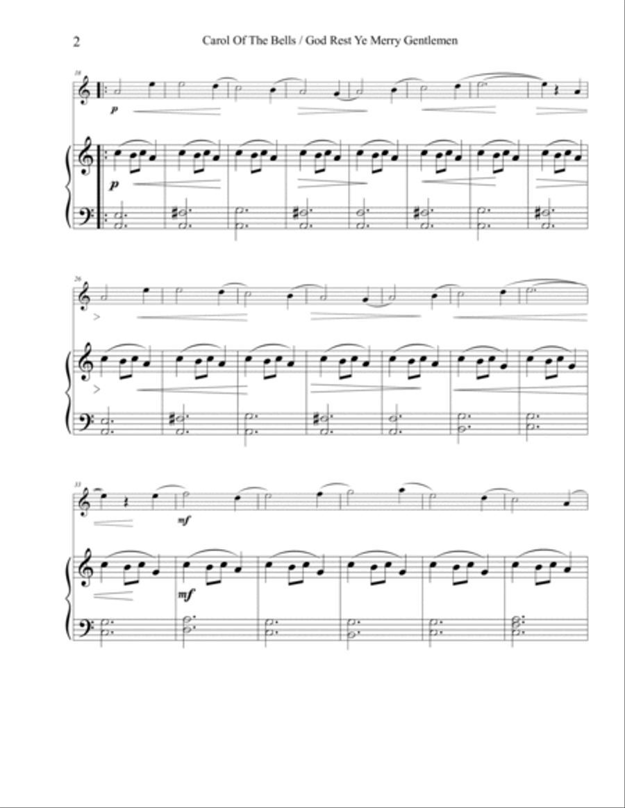 Carol of the Bells / God Rest Ye Merry Gentlemen - Oboe Woodwind Duet scores gallery preview page 2