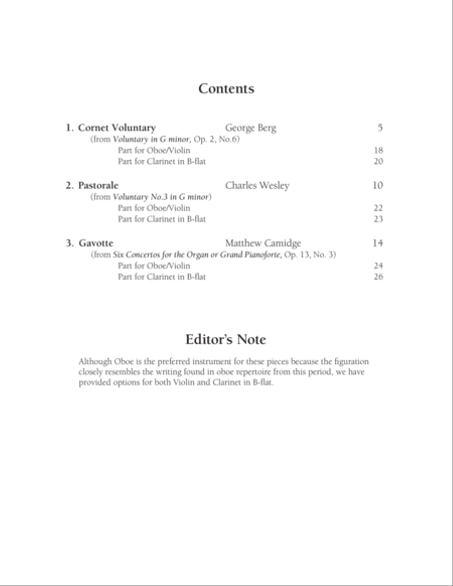 Three English Voluntaries Arranged for Oboe and Organ Clarinet scores gallery preview page 3
