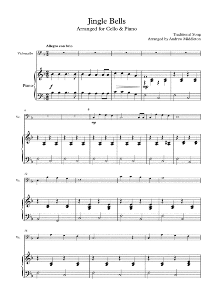 Jingle Bells arranged for Cello & Piano Small Ensemble scores gallery preview page 3
