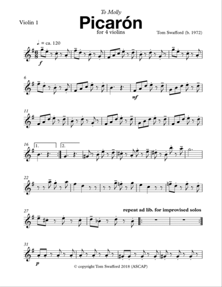 Picarón for four violins Picarón for four violins Violin Solo scores gallery preview page 5