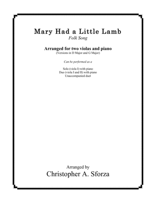Book cover for Mary Had a Little Lamb, for two violas and piano