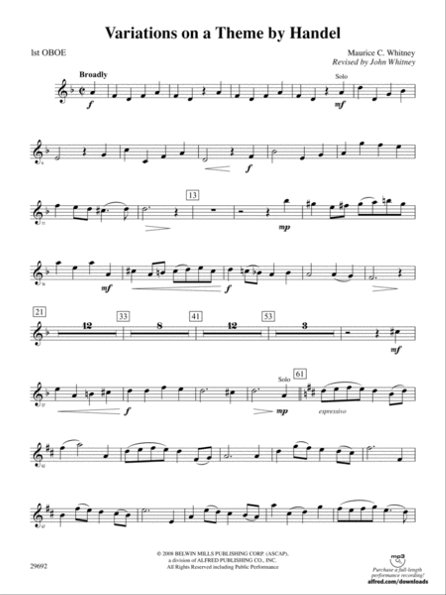 Variations on a Theme by Handel: Oboe Full Orchestra scores gallery preview page 1