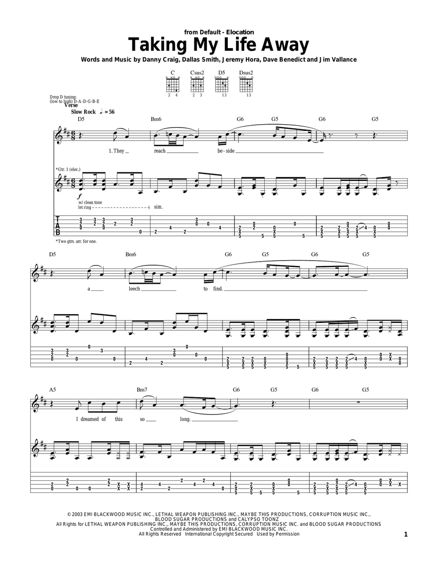 Taking My Life Away Guitar Tablature scores gallery preview page 1