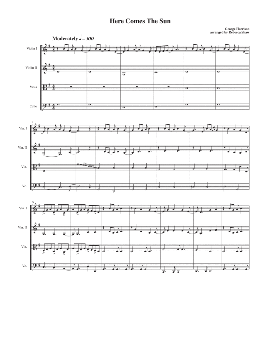 Here Comes The Sun String Quartet scores gallery preview page 1