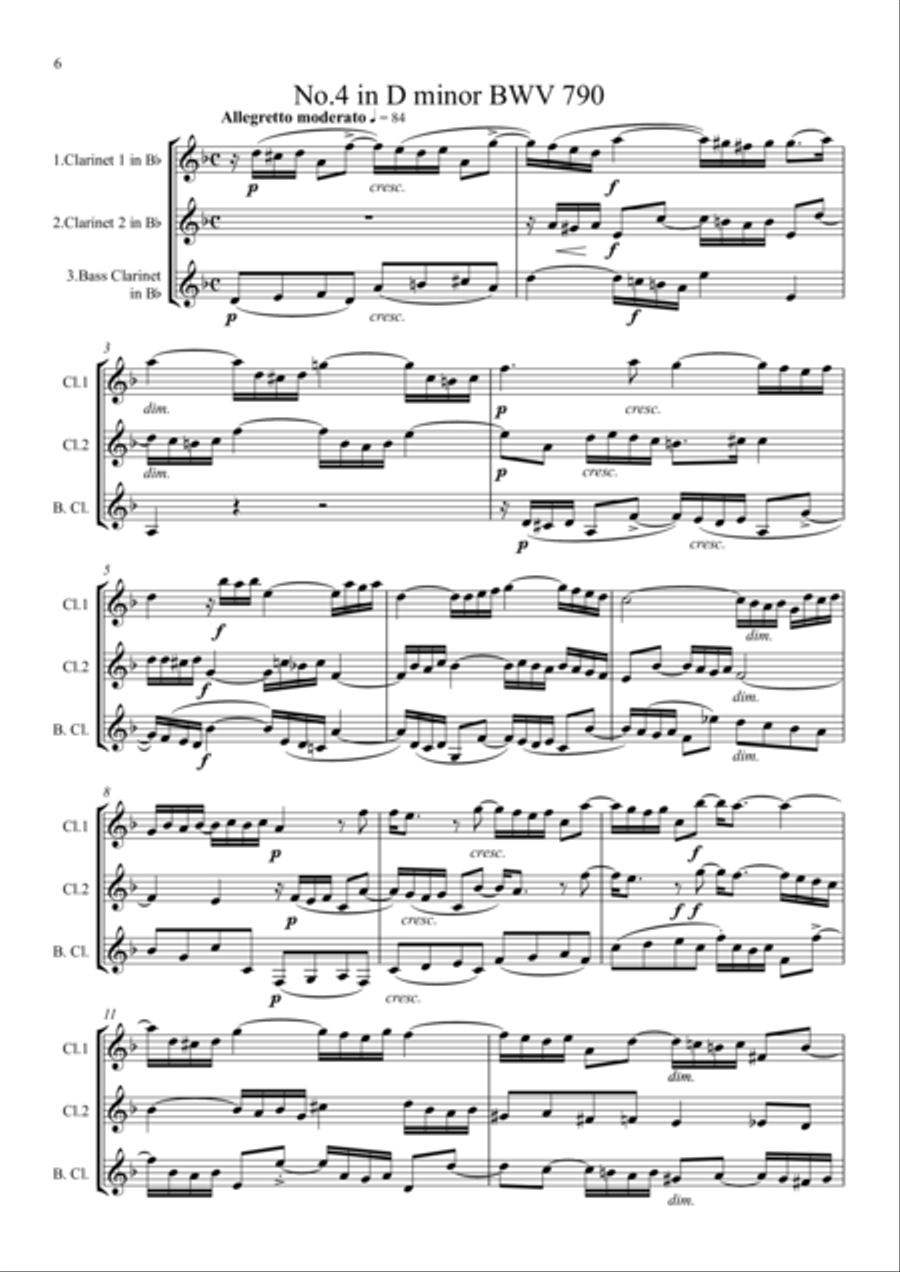 Bach: A Selection of Sinfonias (Three part Inventions Nos.1,2,4,6,8,9 & 11.) - Clarinet Trio Clarinet Trio scores gallery preview page 6