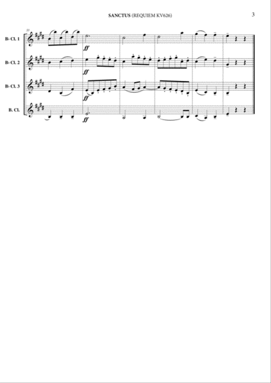 Sanctus (Requiem KV 626) Clarinet Quartet scores gallery preview page 4