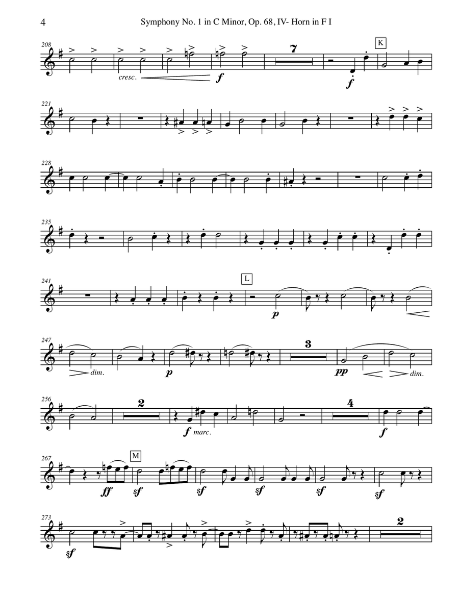 Brahms Symphony No. 1, Movement IV - Horn in F 1 (Transposed Part), Op. 68 Horn Solo scores gallery preview page 4
