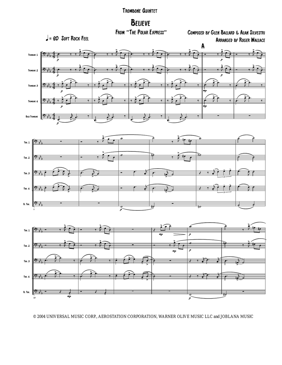 Believe Trombone scores gallery preview page 1